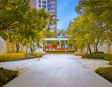 初冬的常宁樾府，宛如一幅诗意的画卷，在时光的流转中展现出独特的韵味。园林中的树木，像是感知到了季节的更迭，纷纷换上了金黄的外衣，那一片片金黄在微风中轻轻摇曳，仿佛在诉说着初冬的故事。落叶纷纷扬扬地飘落，