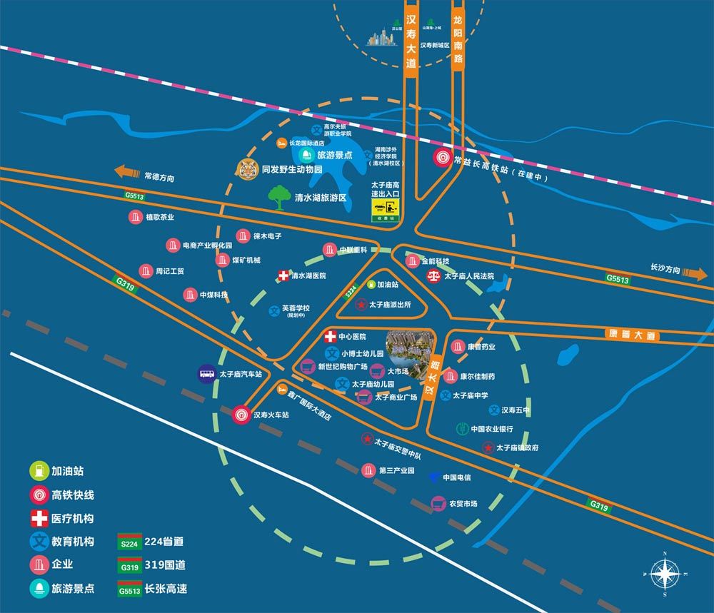 汉寿康城江山一品项目坐落在湖南省常德市汉寿县高新区。一期规划用地面积约5万平米，建面约15万平米，目前汉寿江山一品规划总户数1600户，绿化率高达50%。