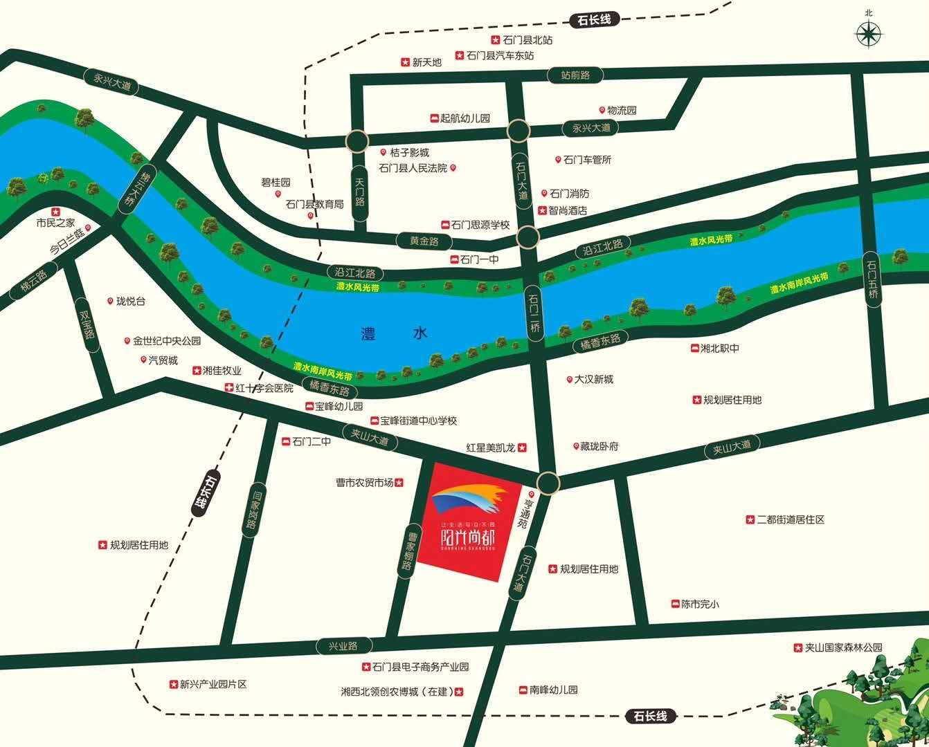 石门阳光尚都楼盘怎么样？项目占地14265平米，规划住宅320户，停车位340个，容积率2.8；临近石门二中学、宝峰街道中心学校。