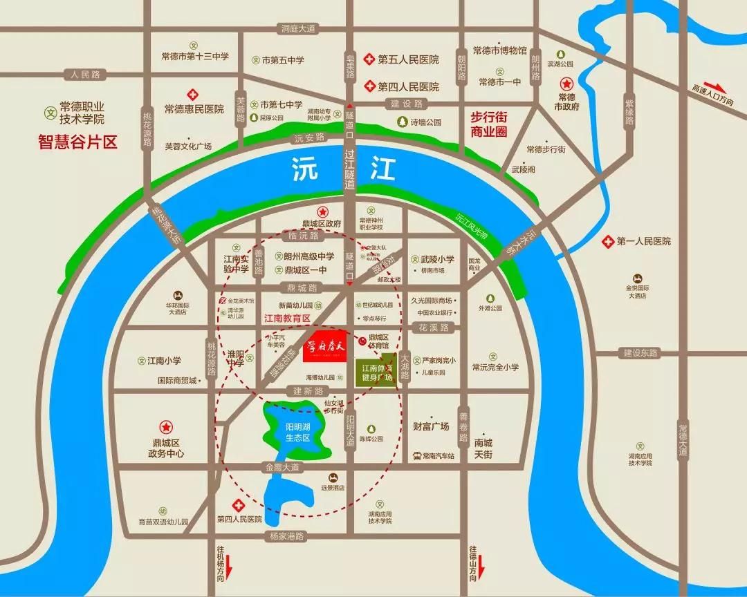 常德学府春天位于花溪路与淮阳路交汇处，坐拥江南正中心，项目占地8389㎡，由两栋高层组成（1栋30层、2栋32层），规划户数224户，停车位274个。