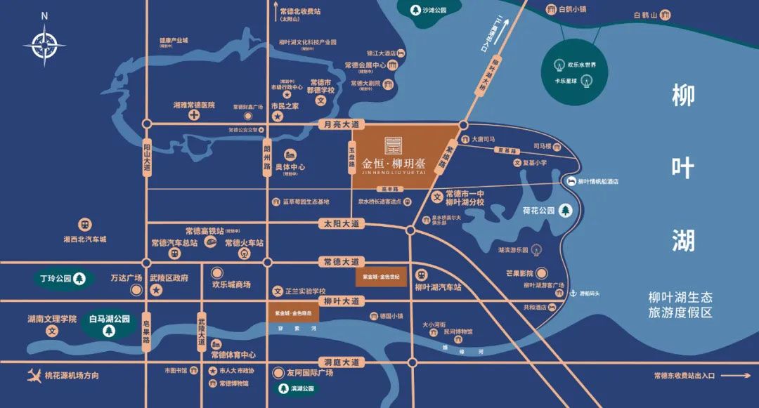 常德柳玥台怎么样？总用地面积约239433平方米，容积率1.7，绿地率47.69%，停车泊位3919个，项目位于柳叶湖紫缘路与高丰路交汇处。