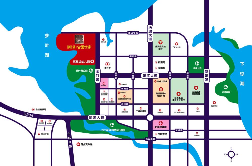 沅江公园世家怎么样?项目总占地面积约7.5万方,容积率3.0,绿化率35.8%,小区规划户数约1676户,停车位2118个,项目位于蓼叶湖公园北侧、市政府西侧。