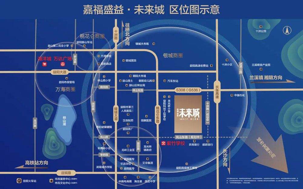 益阳嘉福盛益未来城怎么样?项目占地面积72150.31㎡,实际建筑面积232672.76㎡,停车位信息1832个,小区规划总户数1332户,容积率2.5,绿化率35%。