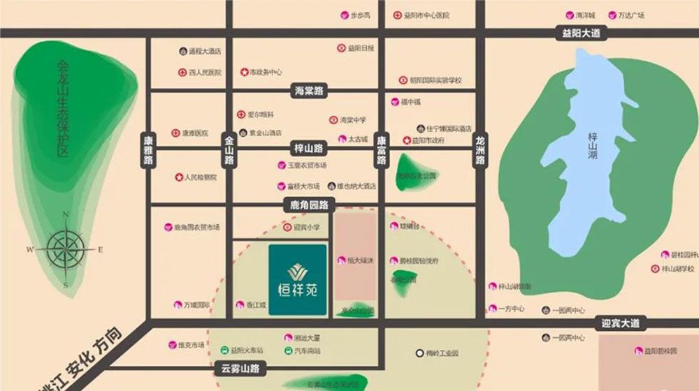 益阳恒祥苑怎么样?项目总占地面积25141㎡，实际建筑面积69512㎡，停车位545个，小区规划住宅434户，楼盘位于益阳市迎宾路湘运大厦对面。