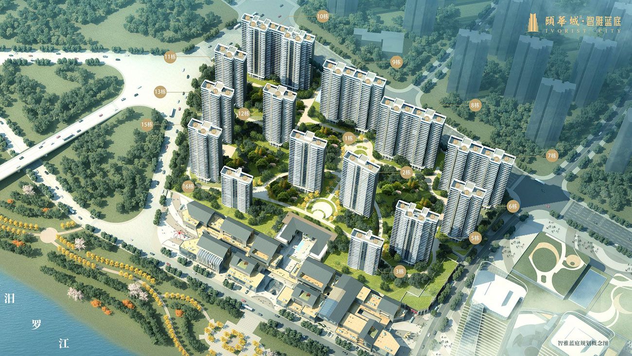 平江颐华城智雅蓝庭怎么样?平江颐华城智雅蓝庭占地约108.2亩,总建筑面积约23万平方米,容积率为2.5,由14栋高层住宅与2栋多层商业组成,住宅套数1252套。