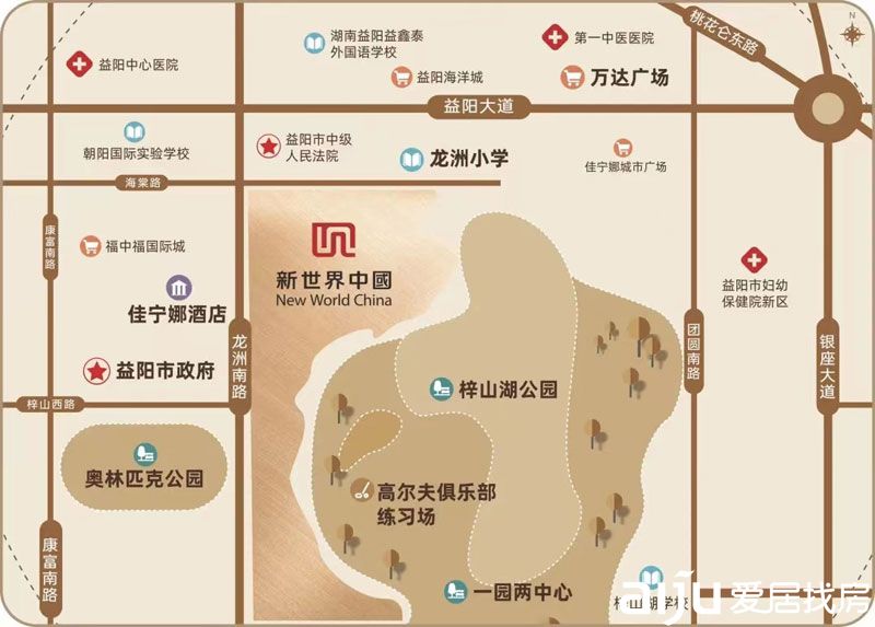 益阳新世界梓山湖天启占地面积约1014.5亩，建筑面积超100万方，容积率不超过1.5，项目临近益阳市市委、市政府、市人大、市政协，立于益阳城芯之上坐享梓山湖、一园两中心。