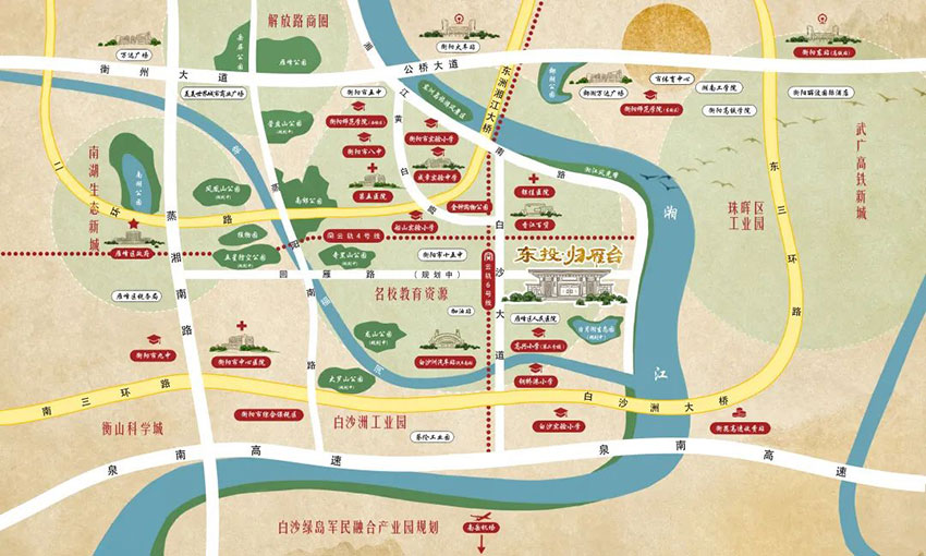 衡阳东投归雁台房子怎么样？项目位于雁峰区白沙大道铜桥路1号，总占地面积约22100㎡，整体楼栋总数为5栋，小区规划总户数515户，车位数476个。