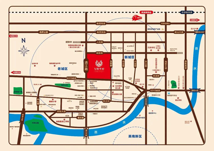 衡阳县飞翔华府怎么样?项目位于衡阳县西渡镇315省道与清江北路交汇处，项目占地面积54亩，建筑面积约15万方，由1栋会所和7栋31层电梯房组成的简欧式风情小区。