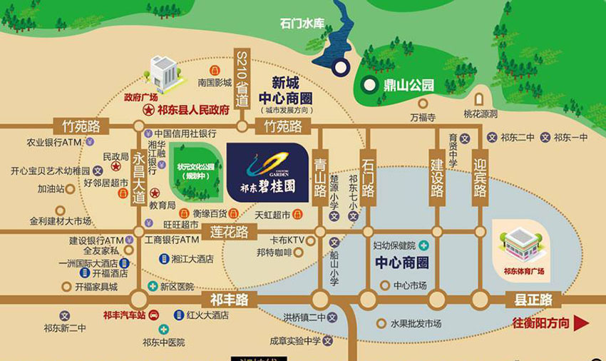 祁东县碧桂园位于祁东县洪桥镇竹苑路南侧，项目总占地面积96772.33㎡，实际建筑面积209435.96㎡，小区规划总户数905户，停车位783个，由开发商祁东碧桂园房地产开发有限公司倾力打造。