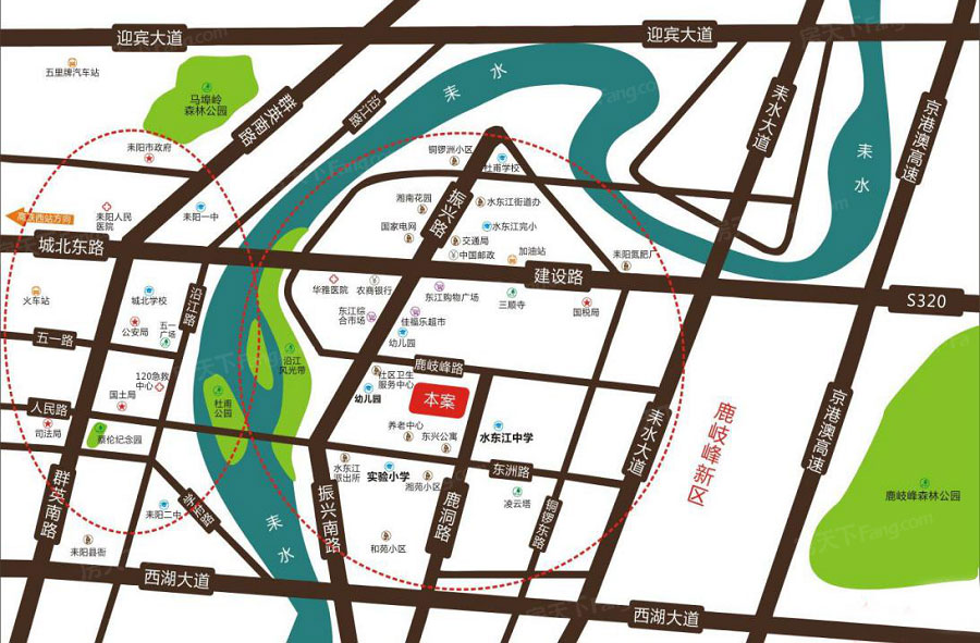 耒阳市东江壹号房子怎么样？小区内设有1.3万方水系园林，架空层花园会所，项目耒阳市振兴南路左拐水东江中学旁，西临杜甫公园，蔡伦纪念园，北临滨湖公园，南临鹿枝峰森林公园。