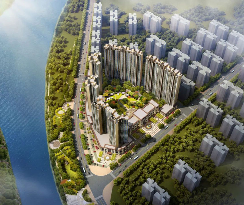 耒阳金域水岸位于耒阳市群英南路与沿江路交汇处，项目总规划用地约60亩，总建筑面积约17万㎡，小区规划住宅总户数1038户，地上地下停车位共有1300多个，项目规划绿地率达40%以上。