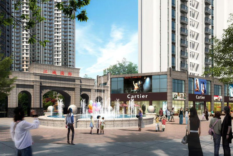 耒阳江城国际位于耒阳市迎宾大道与德泰隆路交汇处，总用地面积39.3亩，总建筑面积122640㎡，绿化率40%，开发商：耒阳市洪流房地产开发有限公司。