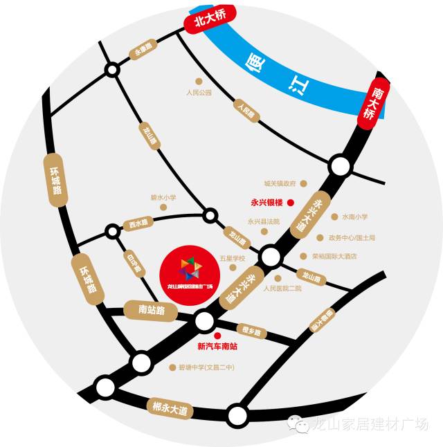 永兴龙山家居建材广场项目总占地面积约126亩，总建筑面积近20万平米，整个项目共有6个出入口（商业5个，住宅1个）。分两期开发，一期为综合商业与公寓，二期为底商加住宅。项目总共规划32栋，