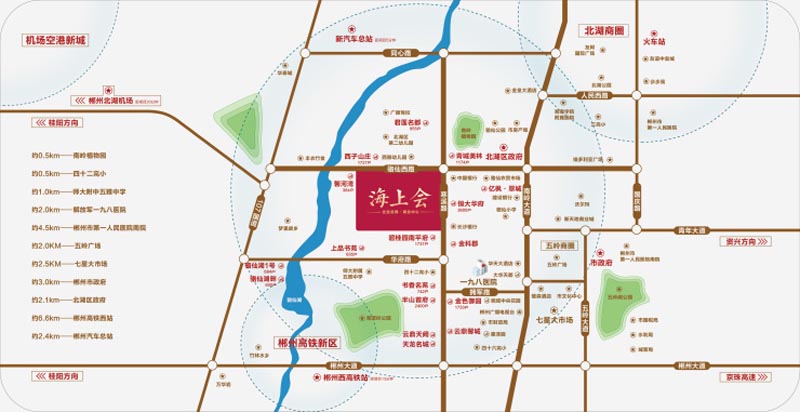 郴州海上会房子怎么样？项目总占地15157.27平米，实际建面约82000平米，小区规划住宅1100户，停车位487个，周边配有郴州市骨科医院、人民医院南院、骆仙中学；