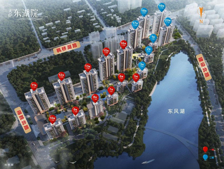 岳阳天伦东湖院占地面积约103 亩，建筑面积达约16 万平方米，规模适中，却精致而不失大气。项目的容积率为 1.7，较低的容积率意味着更为宽敞的居住空间和更舒适的生活环境。绿地率达到35%。