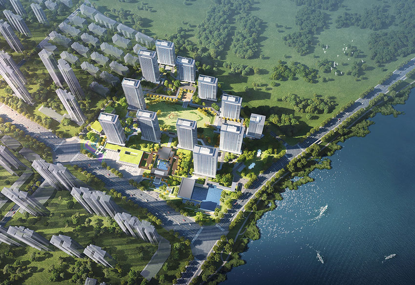 株洲高科云水湾位于株洲市天元区滨江南路与南塘路交汇处,项目占地116亩,总建面积约17万方,项目共分两期开发,项目12栋电梯大平层围合式布局,开发商是株洲高科房地产开发有限公司