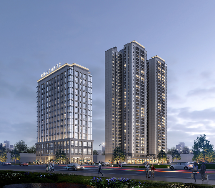 雄锋&bull;友豪国际位于安仁县主街道五一路与万福路交汇处，项目总占地面积（13.9亩），由1栋高端精品住宅楼和1栋轻奢国际酒店组成。A栋现代中国风精品高端住宅总层高约100米，共33层，为安仁中心城区最高楼。