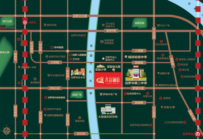 水韵澜庭位于汨罗市罗城路与友谊河交汇处东北角，项目占地面积6238㎡，总建筑面积21060.49㎡，由湖南嘉正物业管理有限公司匠心打造。