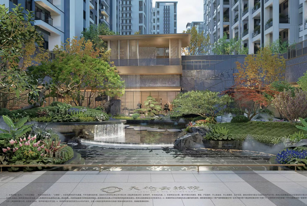 岳阳天伦云锦院，雄踞洛王新天地正对面。项目占地约 5.4 万方，筑就 22 万方品质住区，2.7 低容积率搭配 35% 高绿地率，规划 987 户宜居户型，配备 1257 个车位，从容满足生活所需。